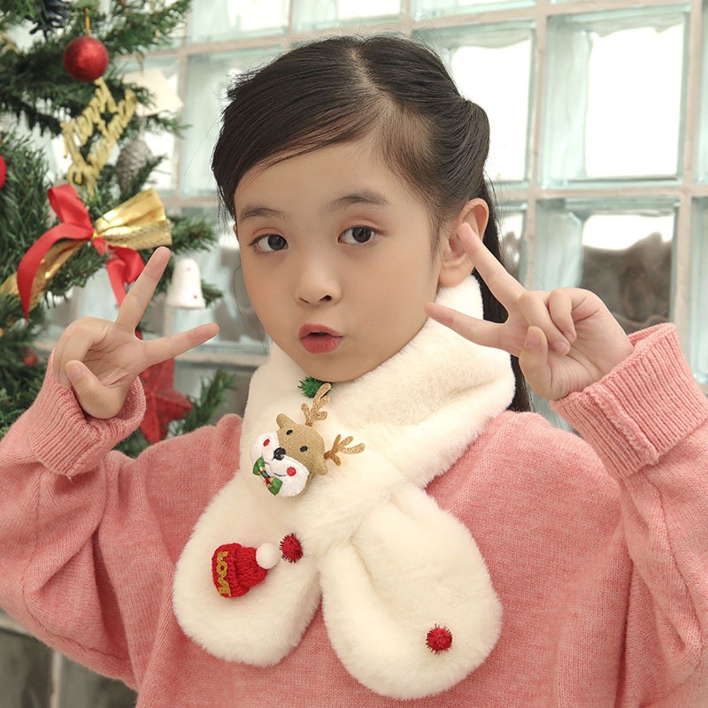 Cartoon Baby Scarf Soft Plush Thicken Winter Warm Newborn Neck Solid Scarves For Kids Girl Boy Children's Scarf Christmas G