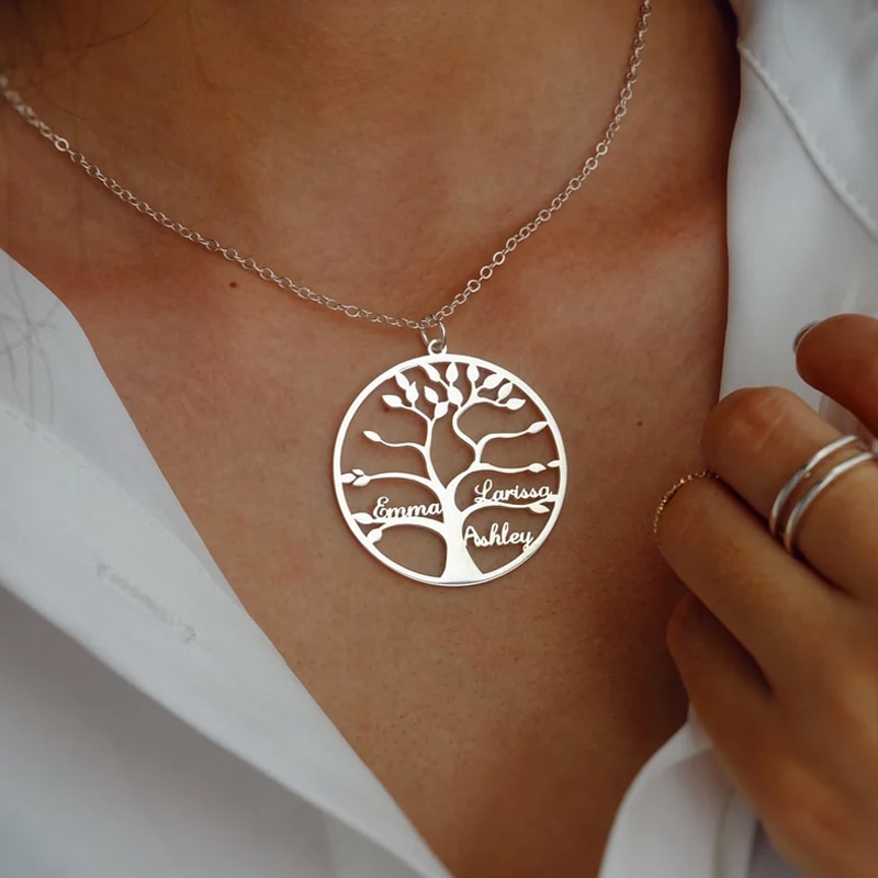 Custom Tree of Life Name Necklace Personalized Stainless Steel Gold Silver Color Chain Family Member Nameplate Mother's Day