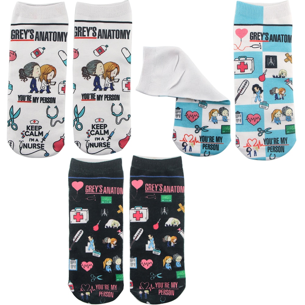 YQ688 Doctor Nurse TV Series Short Socks Grey's Anatomy Personalized Hosiery Pure Cotton Socks Fashion Socks for Women Men