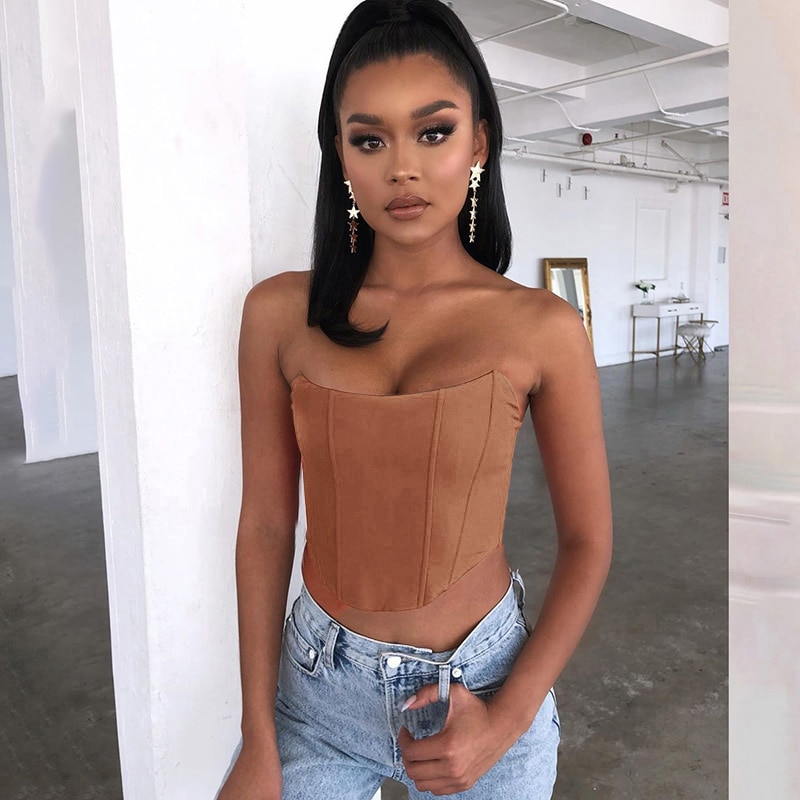 2021 Women Sexy Tube Top Solid Color Off Shoulder Female Unerwear Blackless Push Up Bustier Crop Top for Women