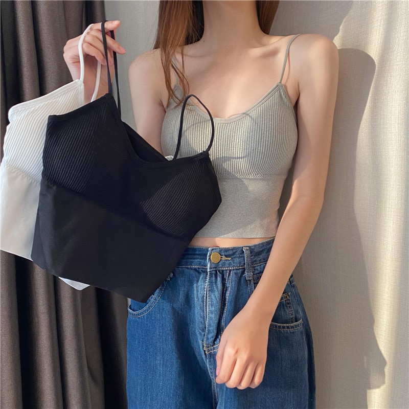 Seamless Tube Top for Women Underwear One-Piece Padded Crop Top Camisole Wireless Striped Bralette Lingerie