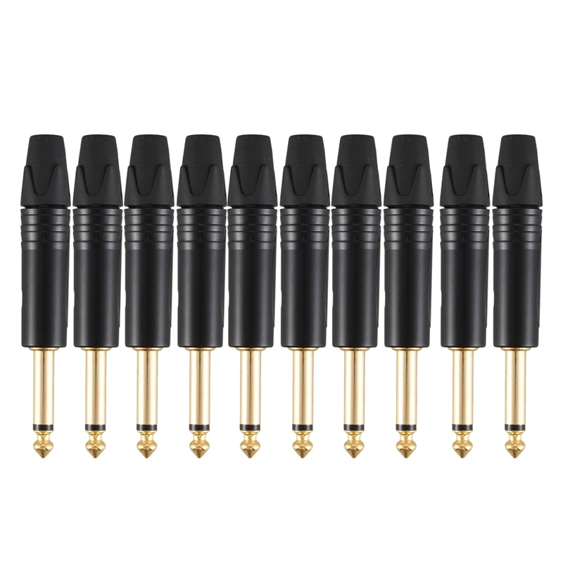 Gold Plating 10Pcs Plug Mono Professional 2 Pole 6.35 Mm 6.5Mm Stereo Jack Plug Neutrik 6.35Mm Jack Black