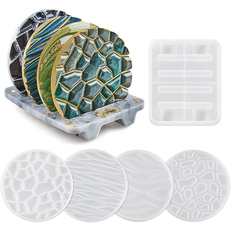 Coaster Mold Set DIY Epoxy Resin Silicone Mould Storage Kitchen Anti-Scald Heat Insulation Pad Home Desktop Decoration