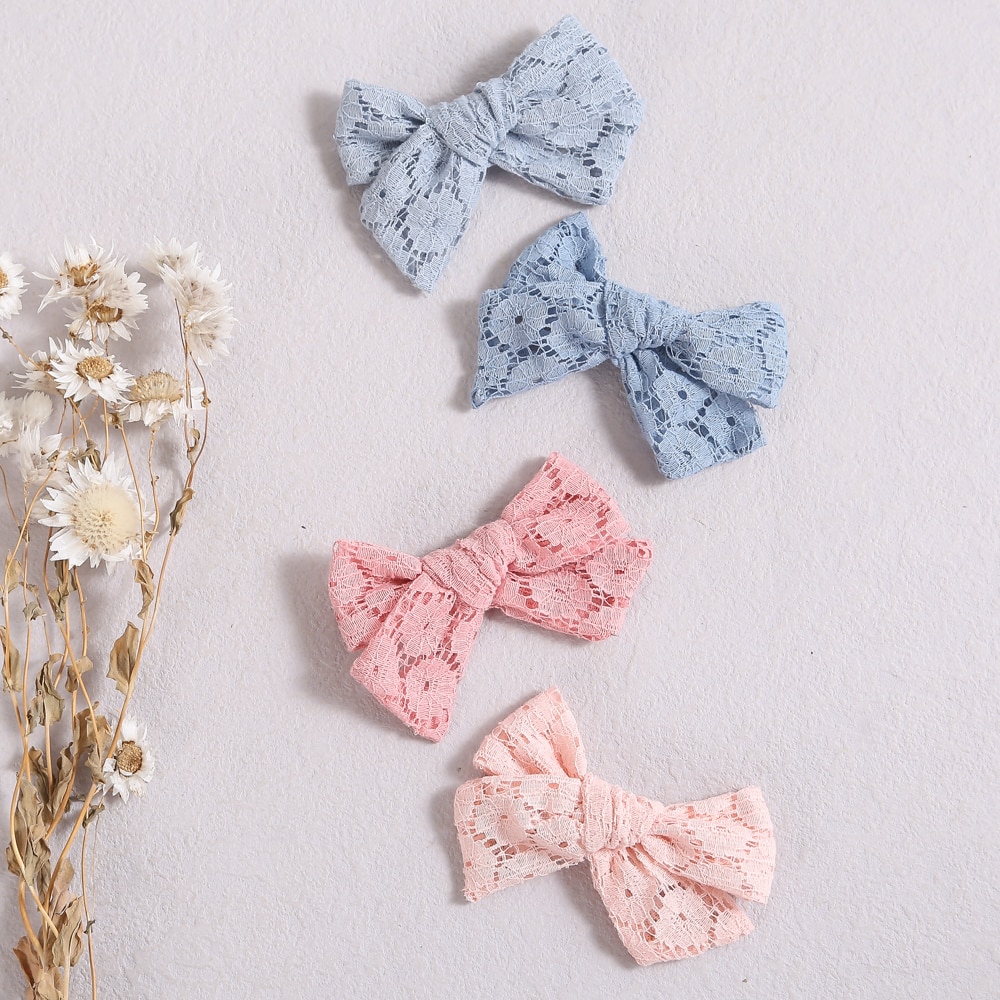 2Pcs/Set Cute Baby Hair Bows Clips for Girls Jacquard Flower Lace Hairpins 3.8inch Kids Vintage Barrettes Hair Accessories