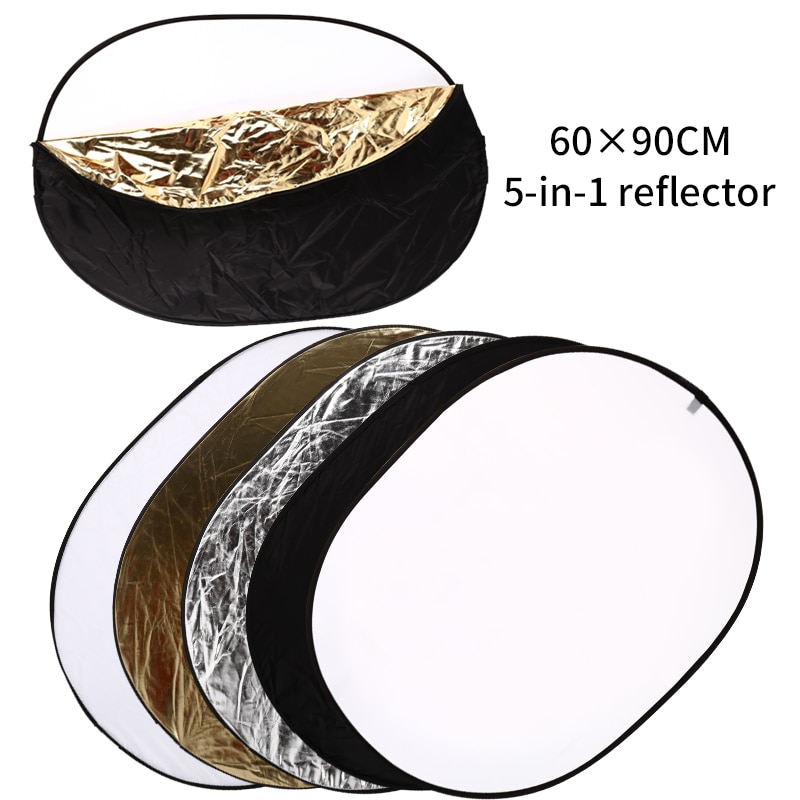 5 in 1 Portable 24 Inch x 36 Inch/60cm x 90cm Oval Collapsible Multi Disc Photography Studio Photo Camera Lighting Reflector
