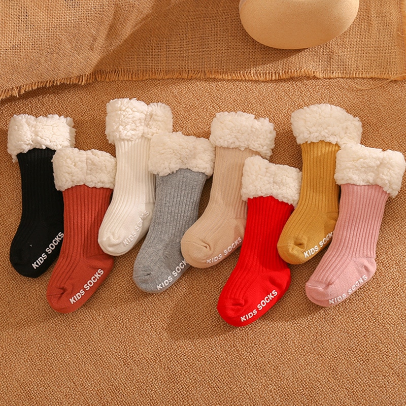 Winter Baby Solid Tincken Socks For Girls Boys Kids Cotton Warm Toddlers Baby Christmas Socks For Newborn Anti Slip Floor Socks