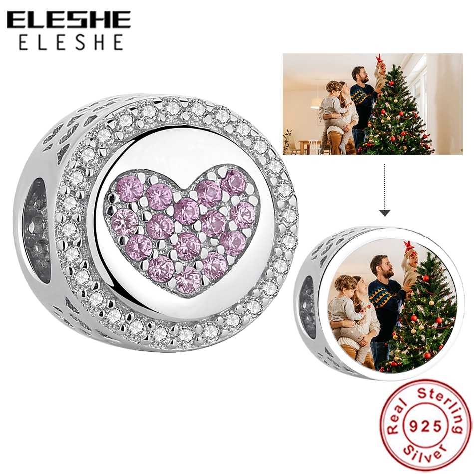 925 Sterling Silver Forever Heart Custom Photo Round Charms Fit Original Bracelet Charm Beads Silver 925 DIY Jewelry Memory Gift