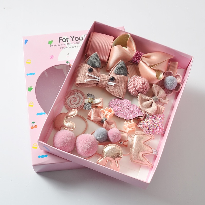 18Pcs/Set Children Hair Clip Set Baby Head flower Fabric Bow Barrettes Hair clips Girl Elastic hair Headband Headdress Gift