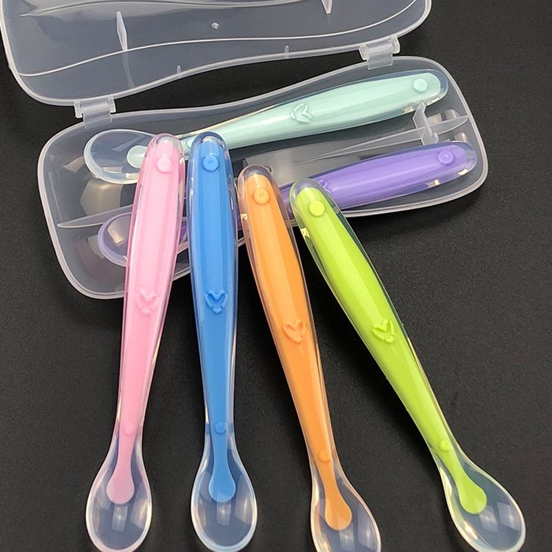 Baby Silicone Soft Spoon Safe Candy Color Temperature Sensing Spoons Children Food Baby Feeding Tools Infant Soup Medicine Spoon