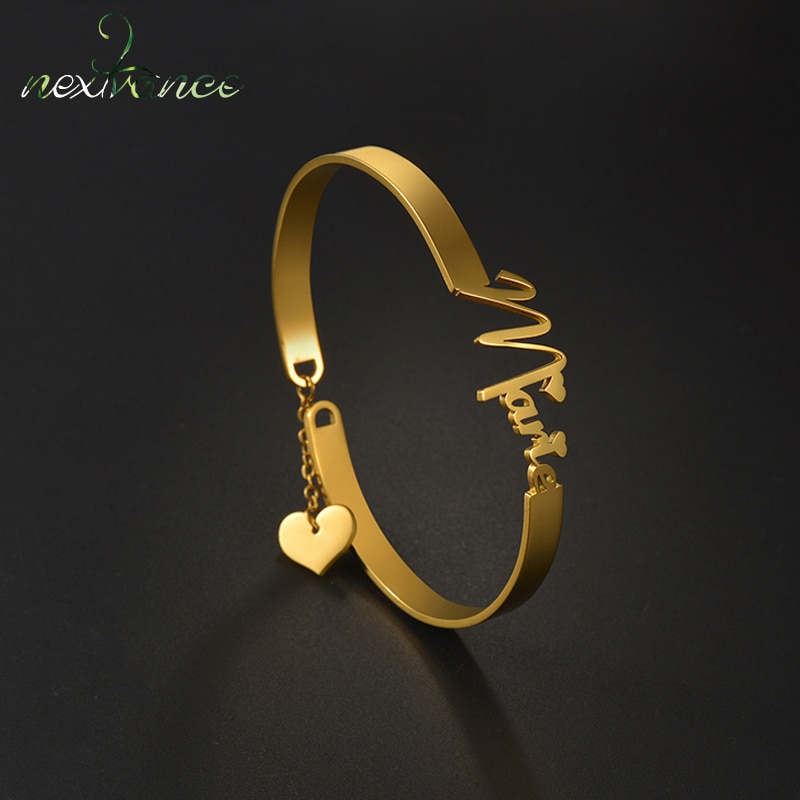 Nextvance Customized Letter Name Bracelet Stainless Steel Personalized Adjustable Heart Bangles Women Girls anime Jewelry Gift