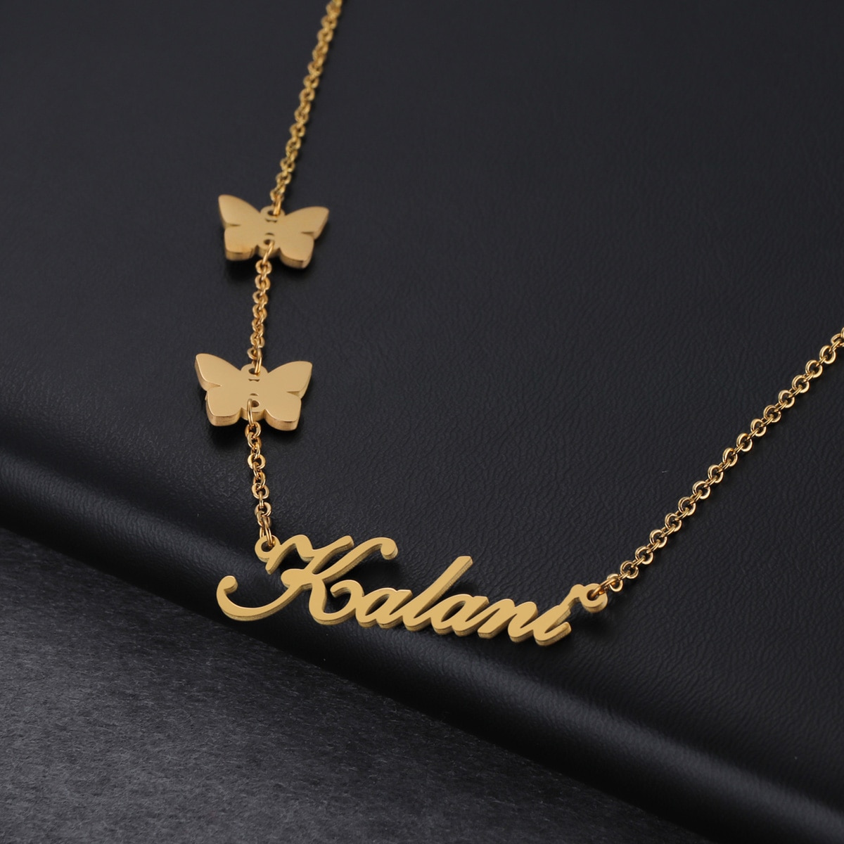 Acheerup Fashion Stainless Steel Necklace for Women Customized Name Letters Hanging Butterfly Heart Pendant Choker Jewelry Gift