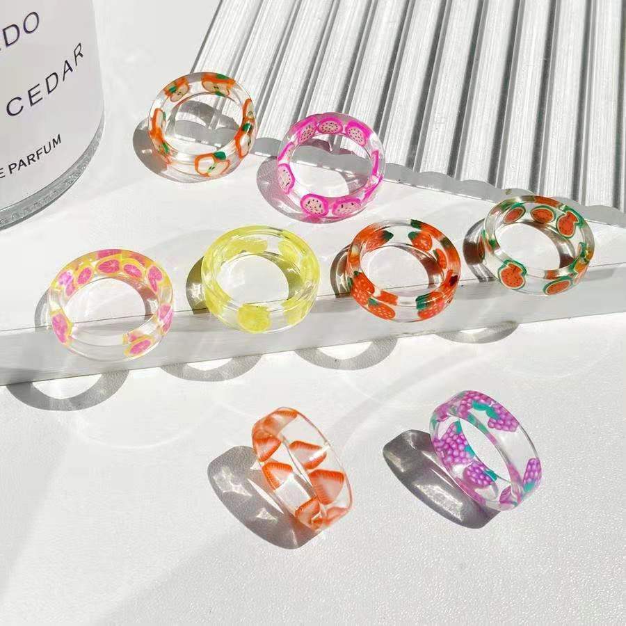 Korean Retro Color Fruit Ring Ins Style Transparent Net Red Temperament Pop