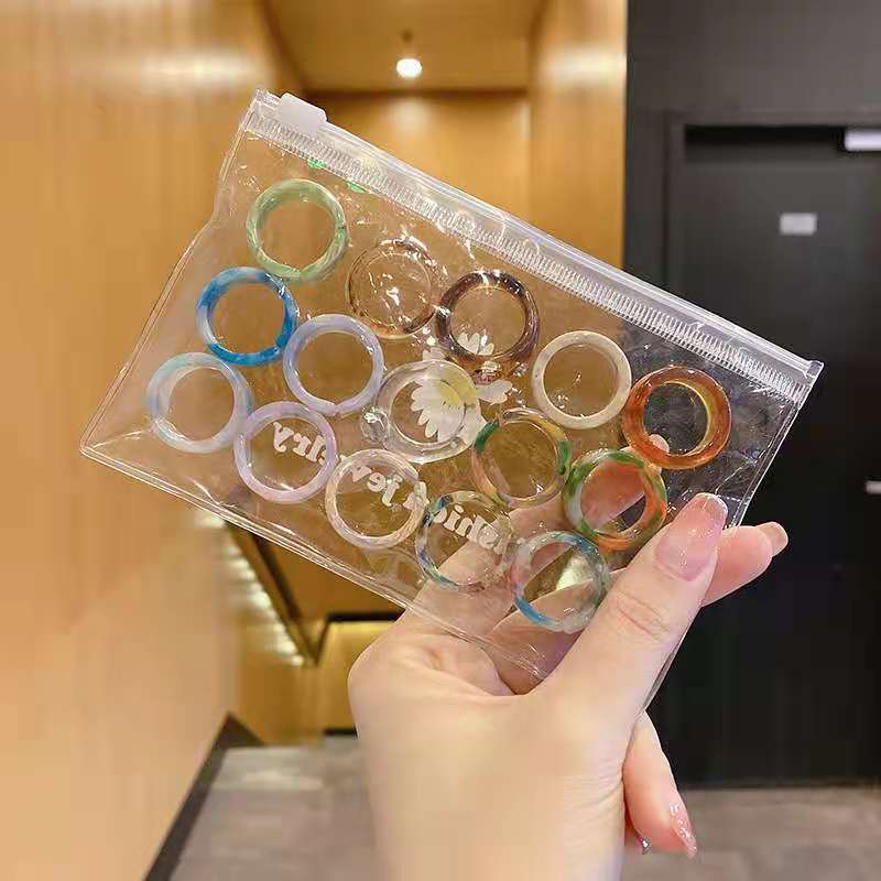 Cool Candy Color Resin Female Design Sense Retro Minority Acrylic Simple Ring Creative Glue Dropping Jewelry