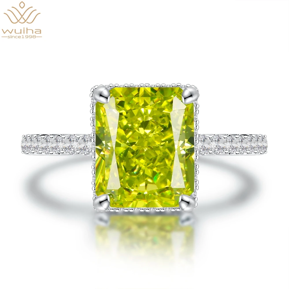 WUIHA Solid 925 Sterling Silver Crushed Ice Cut 8*10mm Olive Green Gem Created Moissanite Wedding