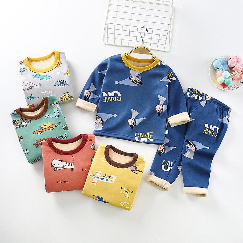 Children Thermal Underwear Sets Autumn Winter New Long-sleeved Clothing Kids Cartoon Clothes Girls Boys Warm Thickened Pajama