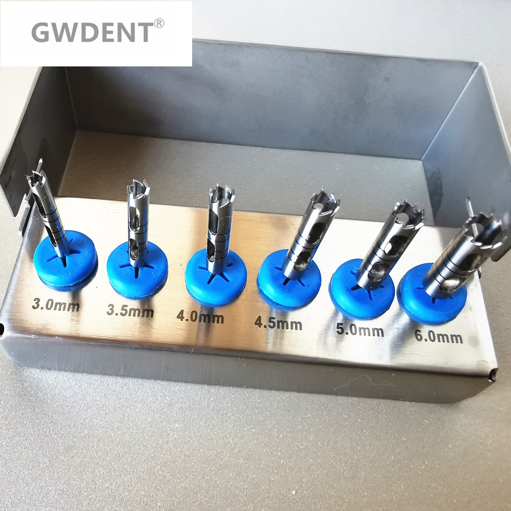 6pcs/set Dental Implant Bone Trephine Bur for Low-speed handpiece Handle Dia 2.35mm Surgical Instrument Disinfection Holder