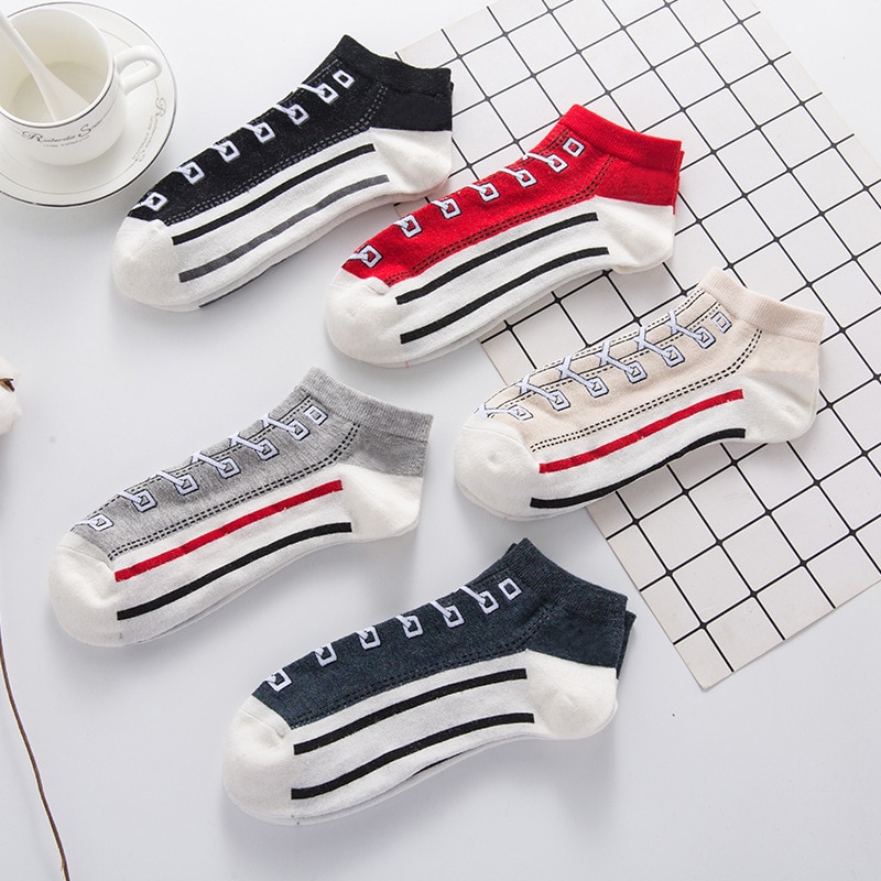 Shoe Print Short Socks Cotton Fashion Funny Kawaii Harajuku Hip Hop Cute Japanese Fashion Dropshipping Soft Women Slippers Socks