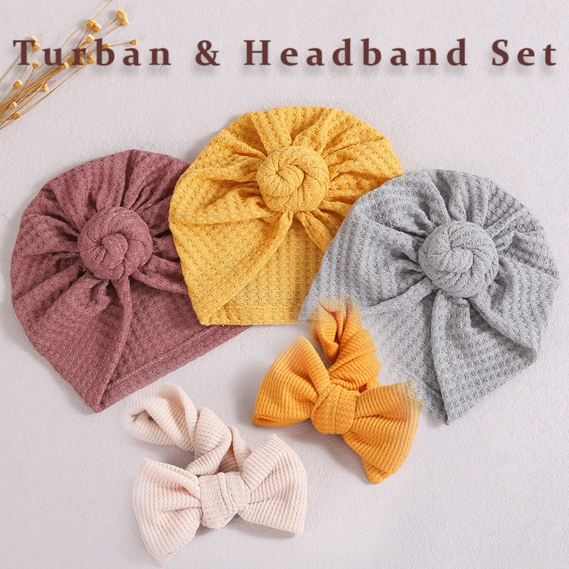 2pcs/set Elastic Baby Hat Headband Sets Infant Turban for Newborn Hat Winter Nylon Headband Toddler Bonnet Girl Hair Accessories