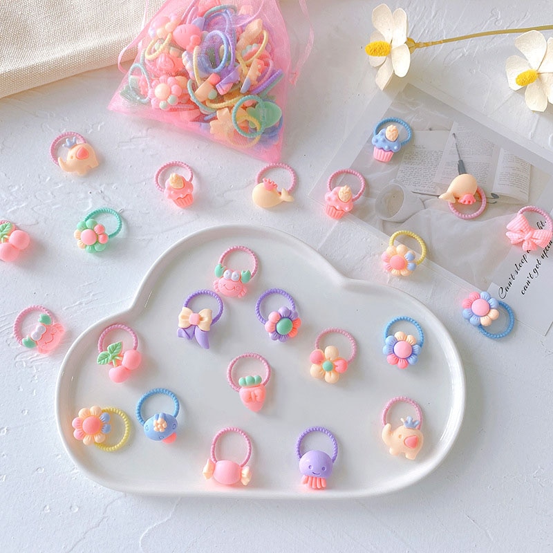 40Pcs/Set Baby Girl Hair Bands Cartoon Bow Flower Children Rubber Bands Kids Elastic Hair Ropes Scrunchies Baby Hair Accessories