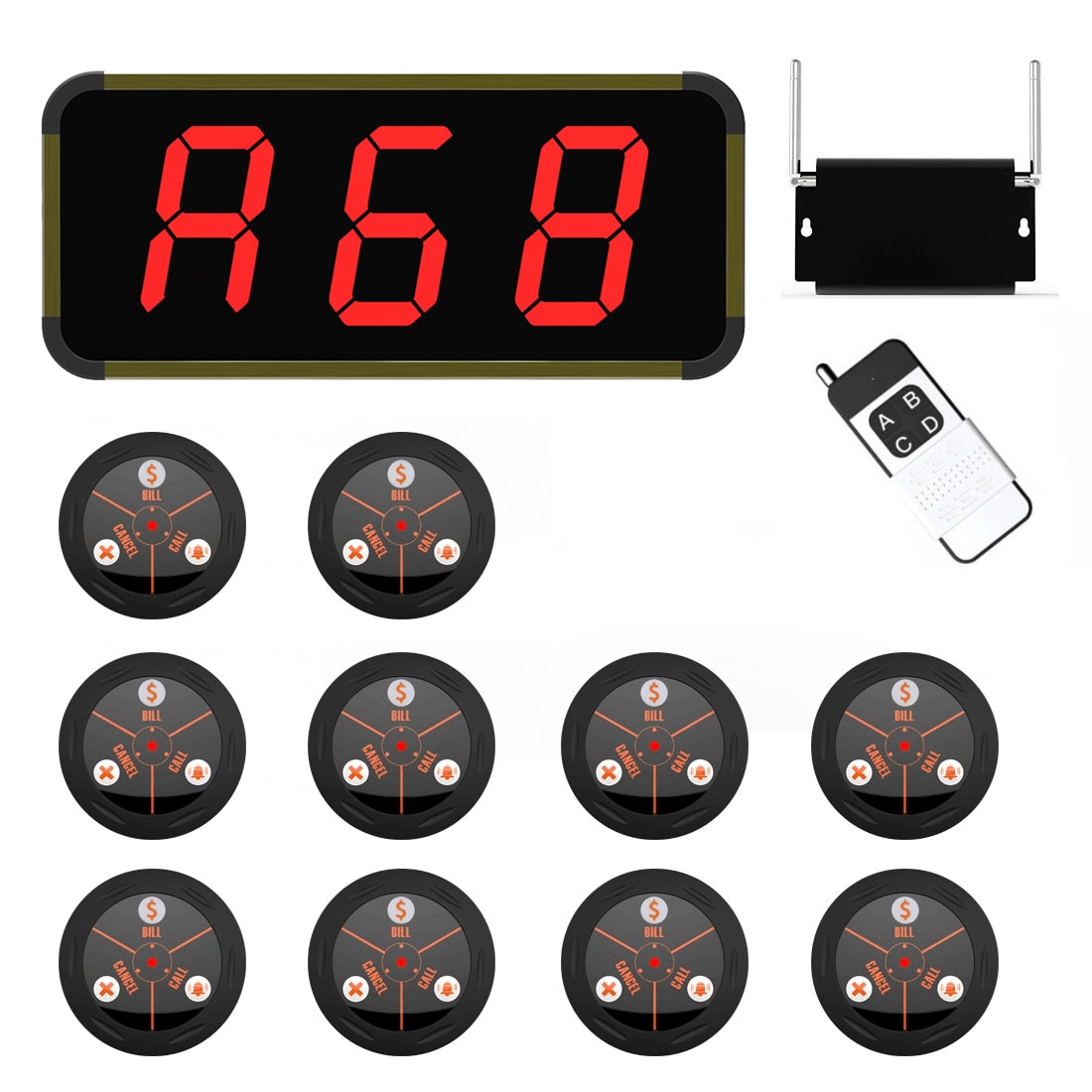 BYHUBYENG Wireless Waiter System Restaurant Pager Voice Broadcast Host+10 Call Buttons With Remote Control And Amplifier