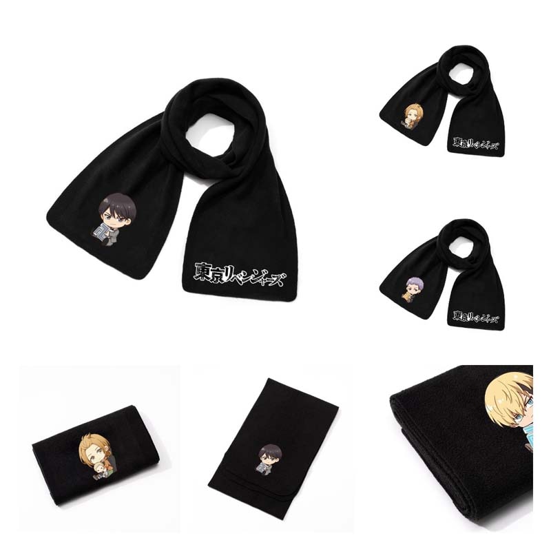 New Anime Tokyo Avengers Scarf Autumn Winter Casual Warm Cartoon Cosplay Printed Scarf Solid Color Scarf Neck Protection
