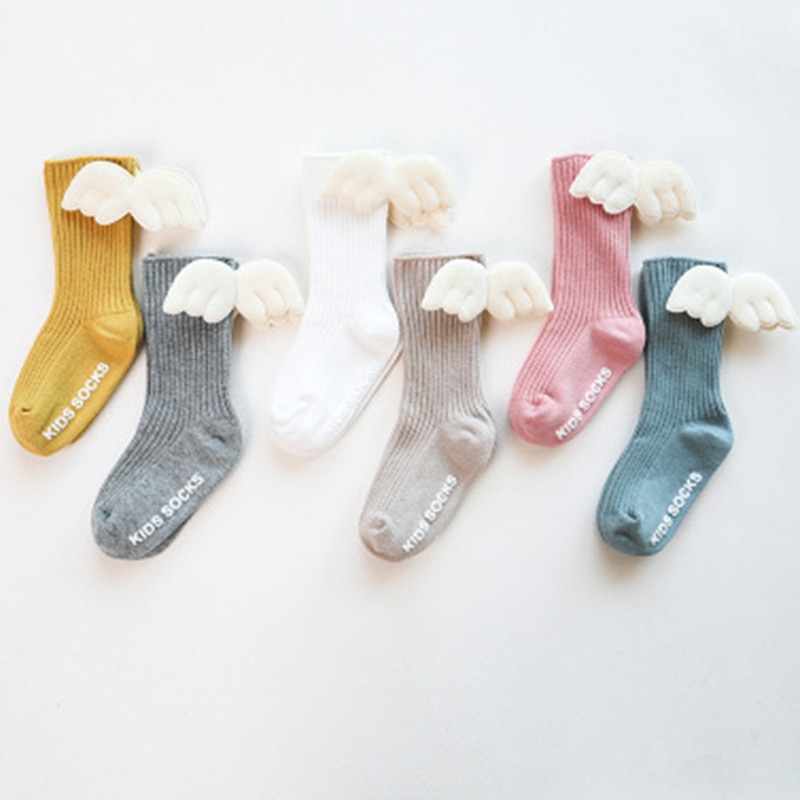 Newborn Baby Girl Angel Lovely Wing Socks Toddler Knee High Socks Solid Infant Protect Leg Warmer Cotton Infant Knee High Socks