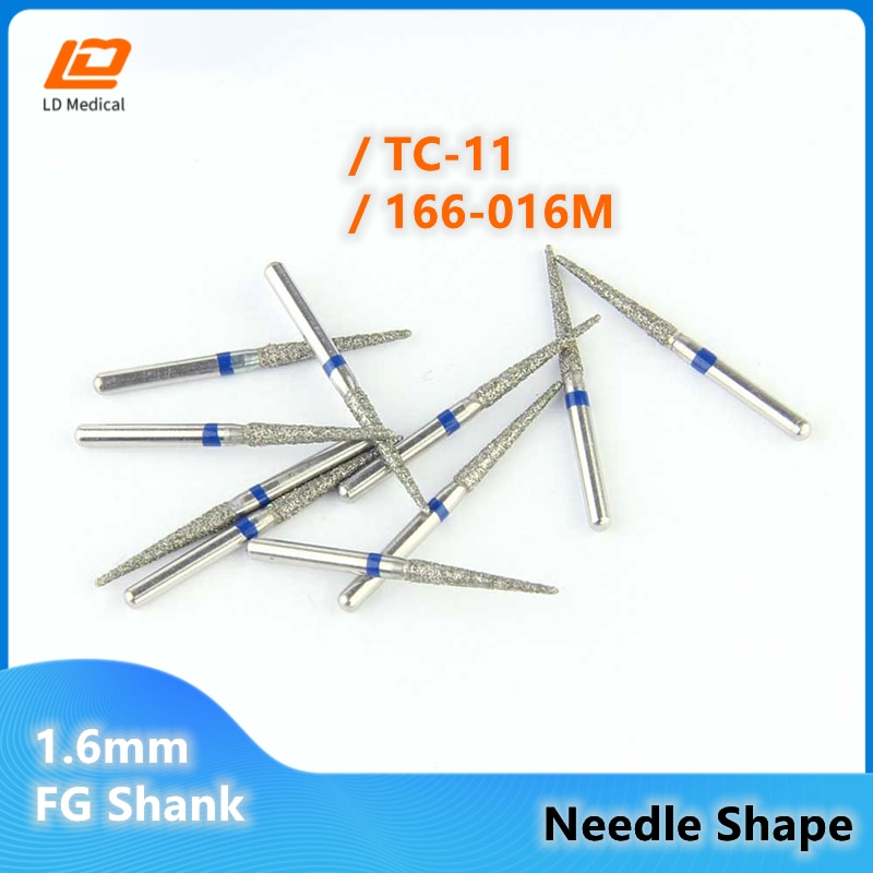 10pcs/set Dental Dimond Burs TC-11 Blue Rings Medium Dental Grinding Tools 166-016M High Speed 1.6mm FG Shank Burs for Dentistry