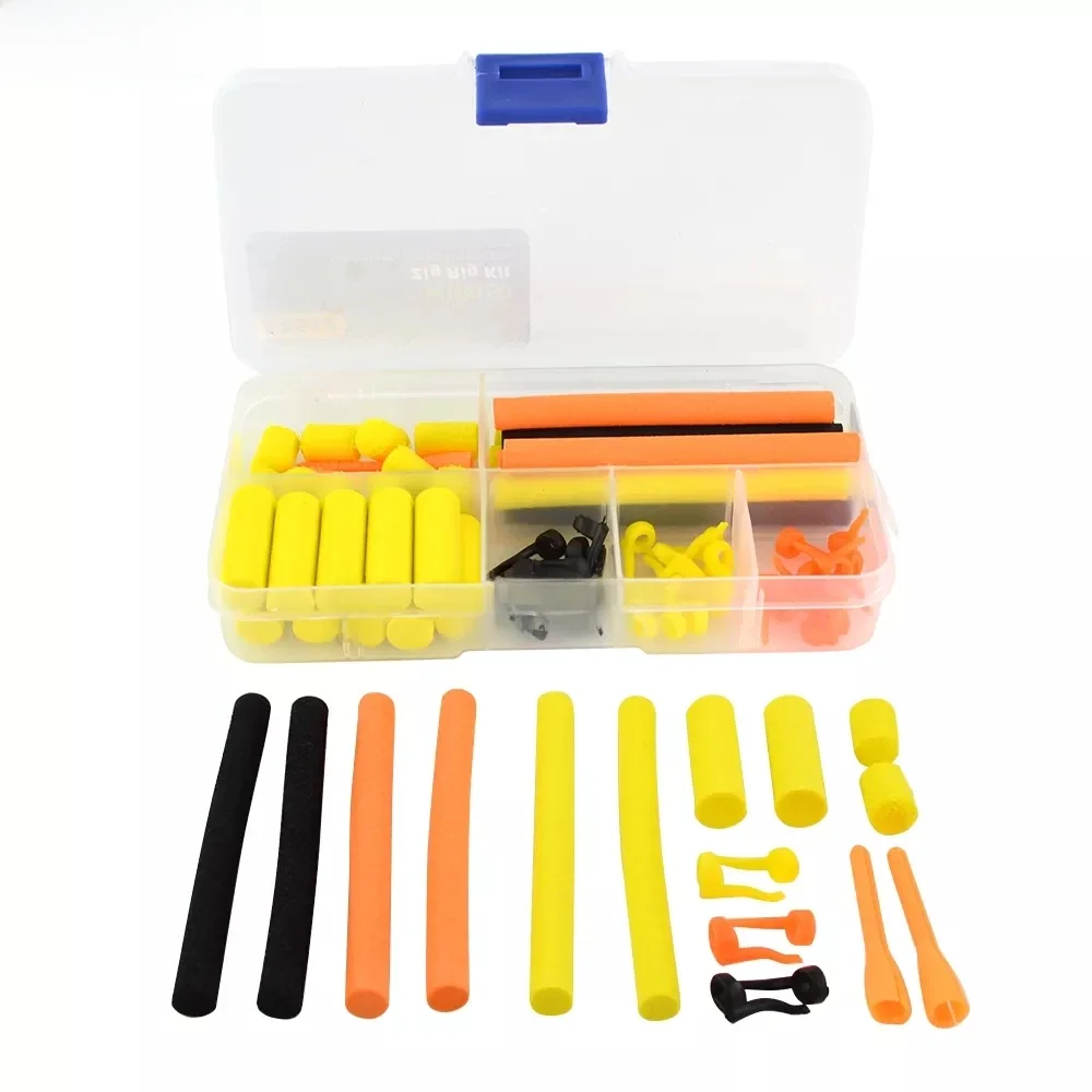62pcs Carp Fishing Tackle Zig Rig Aligna Kit with Box Pop Up Foam Baits Zig Imitation Bait Line