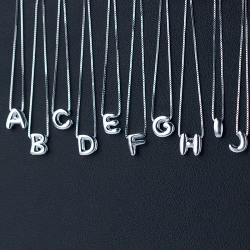 Fashion Personalized 925 Sterling Silver Alphabet Necklace Choker A-Z 26 Initial Letter Name Necklace for Women Charm Jewelry