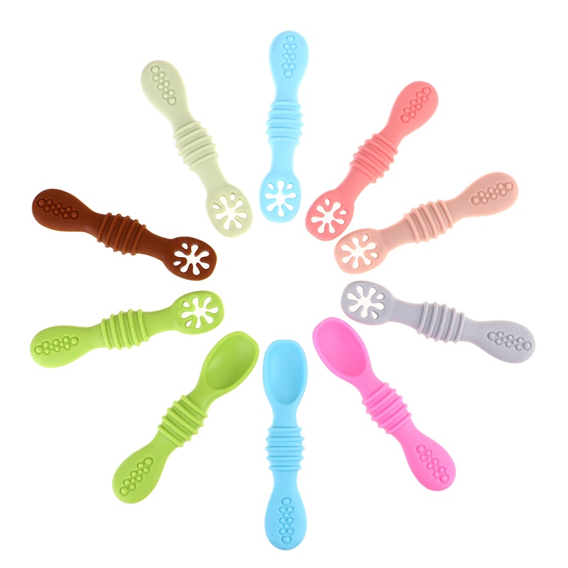 New Baby Spoon Silicone Teether Toys Learning Feeding Scoop Training Utensils Newborn Tableware Infant Learning Spoons Teether