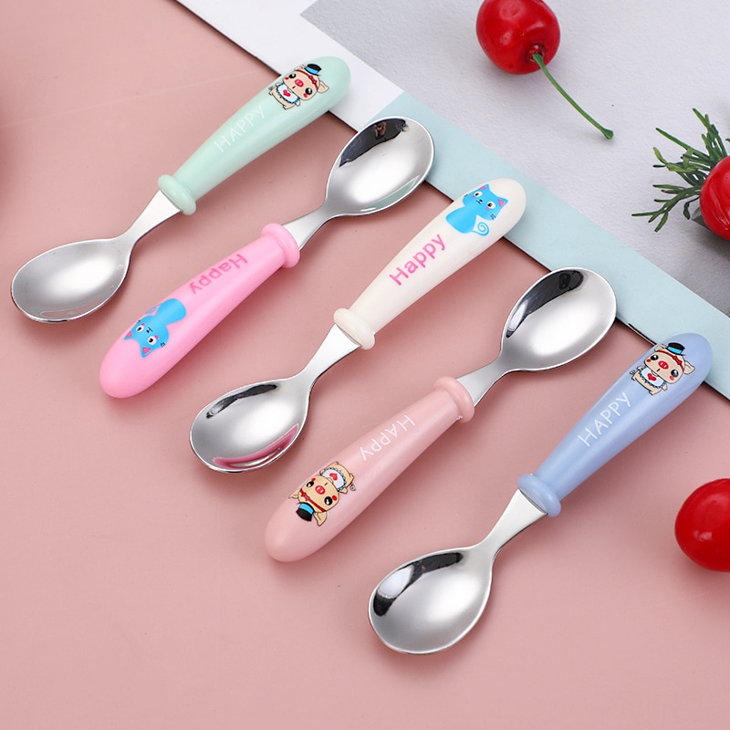 Baby Gadgets Tableware Set Children Utensil Stainless Steel Toddler Dinnerware Cutlery Cartoon Infant Food Feeding Spoon Fork