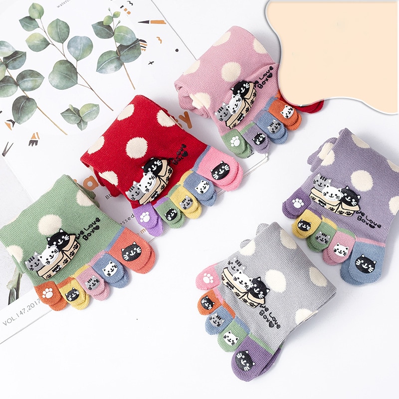 Five Finger Toe Socks Women Cute Cat Colorful Breathable Cotton Bear White Fashion Harajuku Girl No Show Socks With Toes Novelty