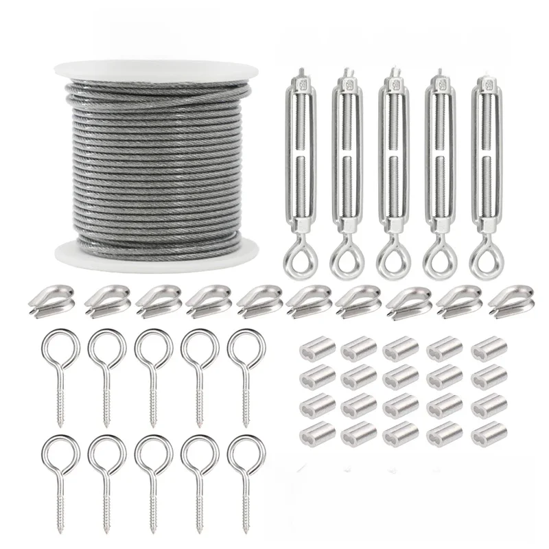 SGYM 56PCS/Set 50 Meter Steel PVC Coated Flexible Wire Rope Soft Cable Transparent Stainless Steel
