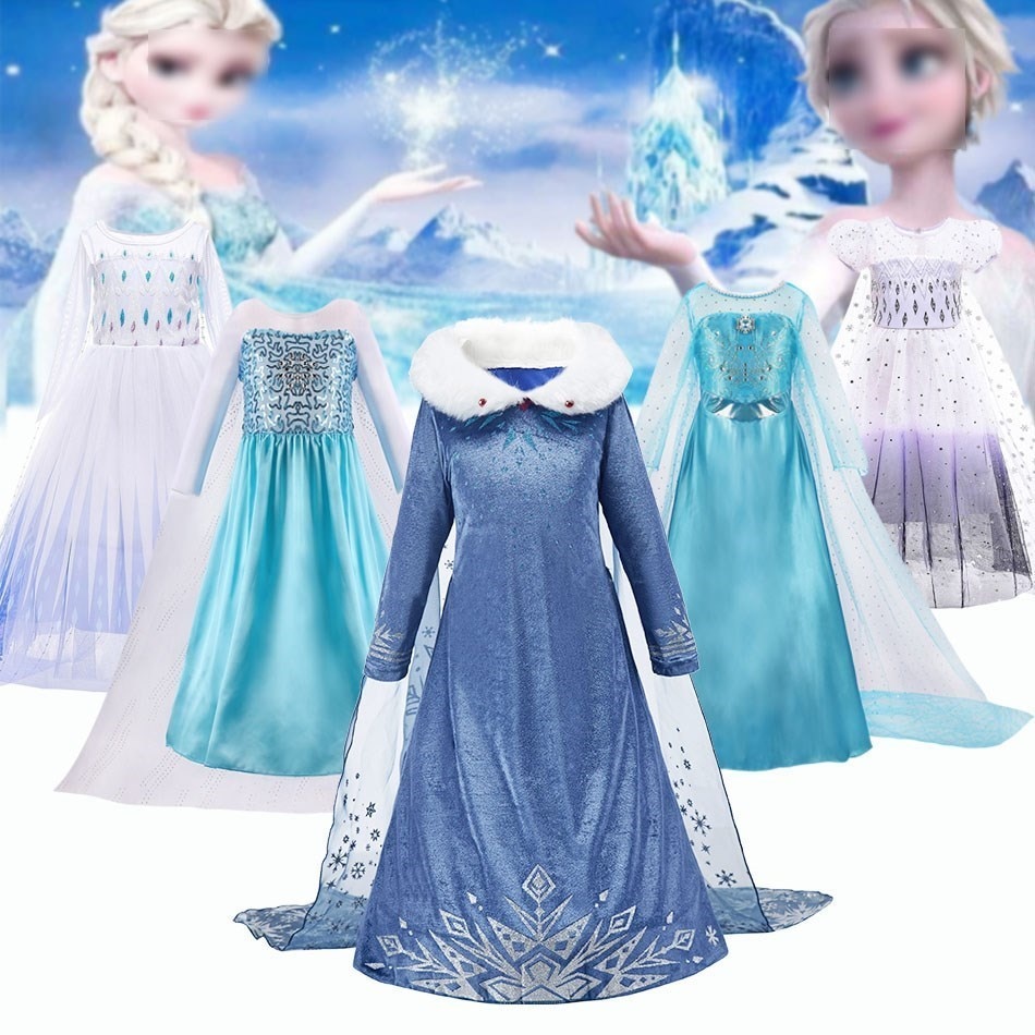Children Frozen Dress Kids New Elsa Ball Blue Gown Little Girls Princess Halloween Fancy Clothing Party Long Sleeve Vestidos