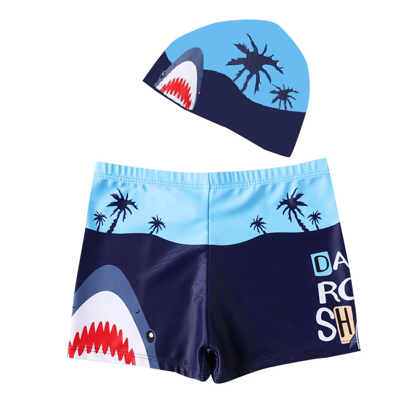 2022 New Children Swimwear Boys Swim Trunks With Swimming Cap Cartoon Print Kids Beach Short Dinosaur Swimsuit Baby Clothing