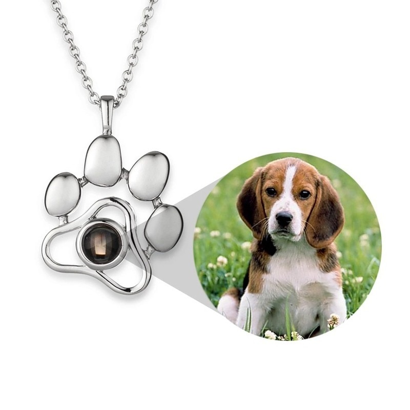 Customized Pet Photo Projection Necklace Dog Cat Paw Pendant Memory Jewelry Gift Dropshipping Personalized Mother Day Gifts
