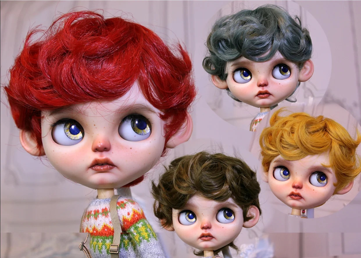 Blythe doll wig suitable for 1/6 size boys wig high-temperature silk curly hair large hair net 9-10