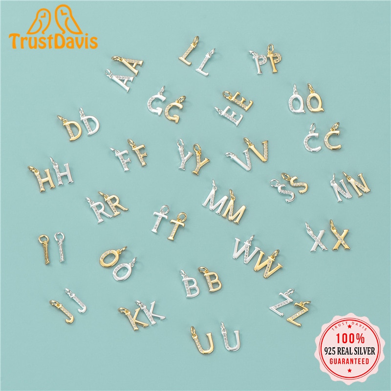 TrustDavis Real 925 Sterling Silver Simple 26 English Letter Pendant DIY Accessories For Women Wedding 925 Silver Jewelry HY583