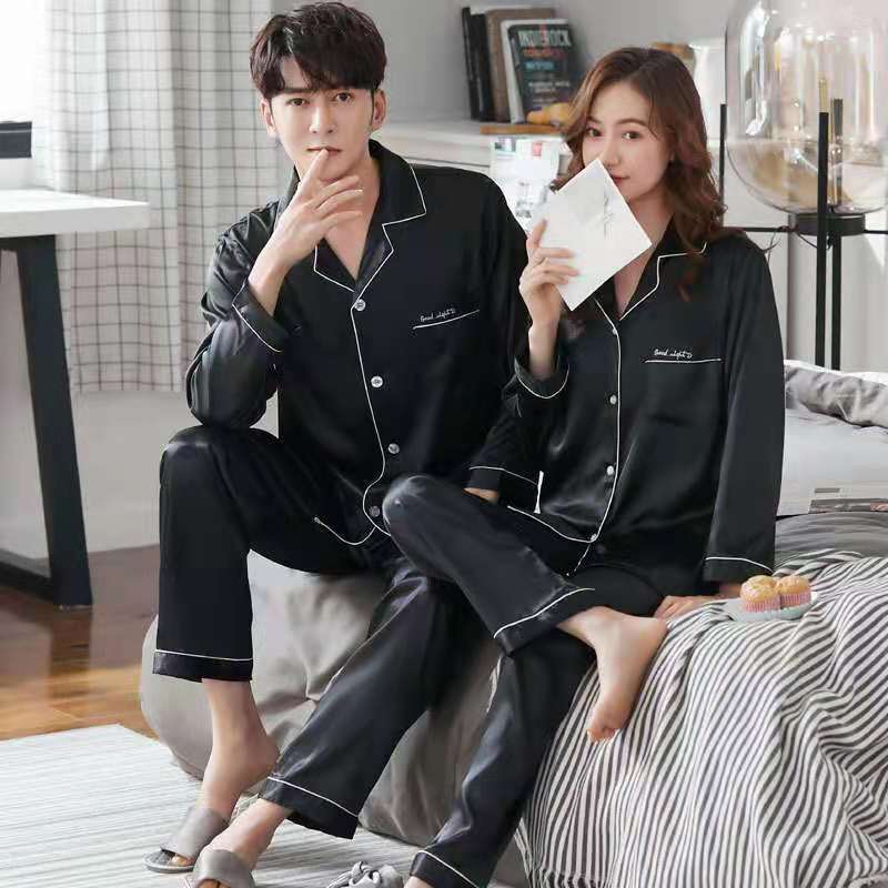 Men&Women Pajamas Set Long Sleeve Pants Suit Sexy Sleepwear Solid Trouser Suits Loose Rayon Home Clothes 2PCS Lover Homewear