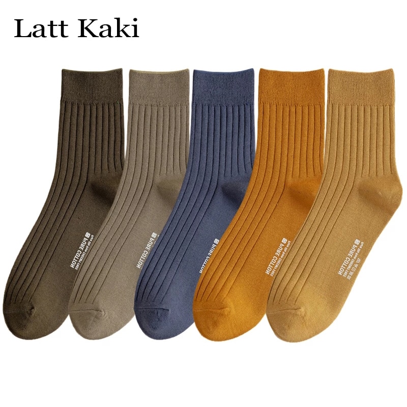 5 Pairs/Lot Men's Socks 95% Cotton Solid Color Breathable Simplicity Soft Dress Socks For Men Comfortable High Quality Crew