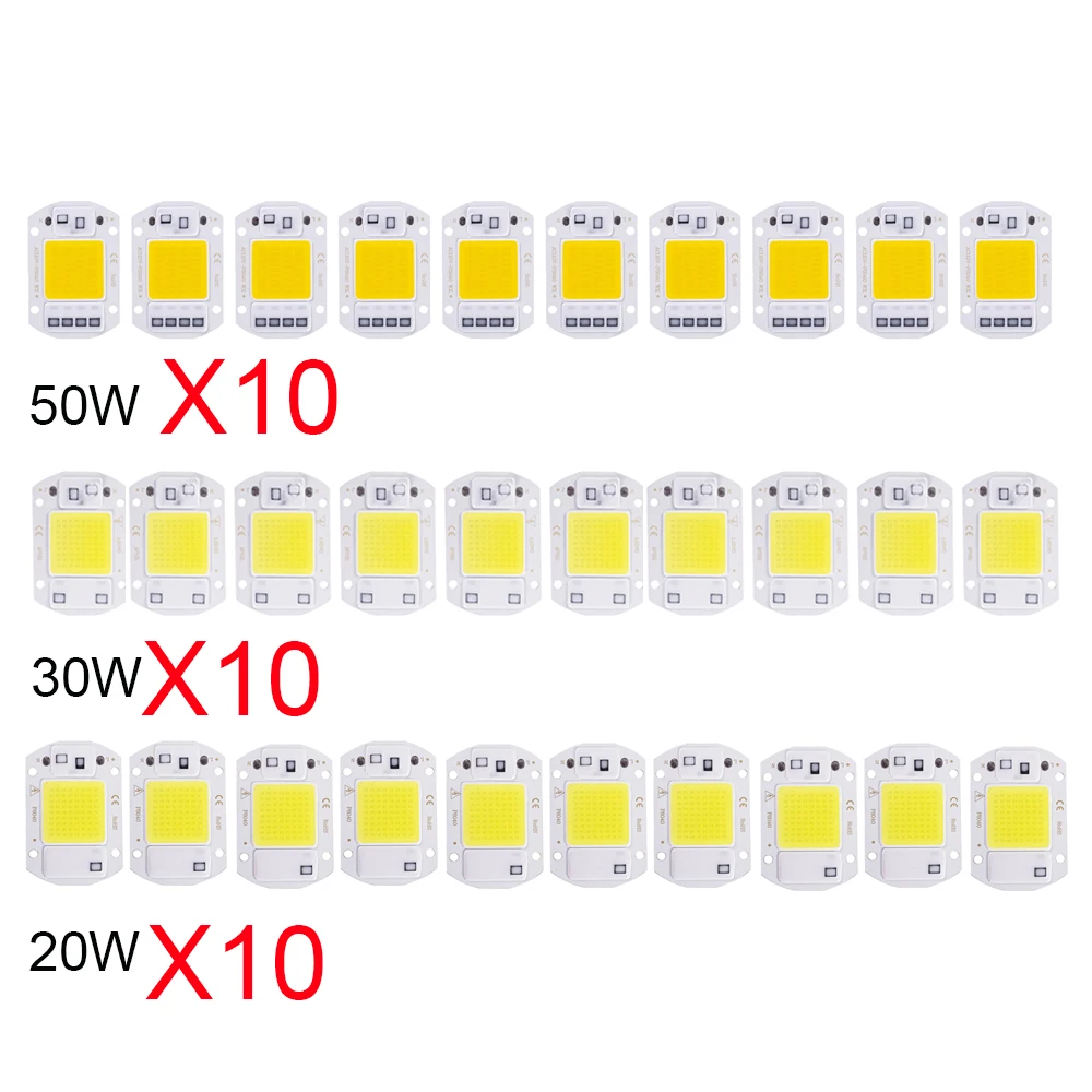 10PCS 220V LED chip 20W 30W 50W COB chip Smart IC No driver required LED lamp beads for floodlight