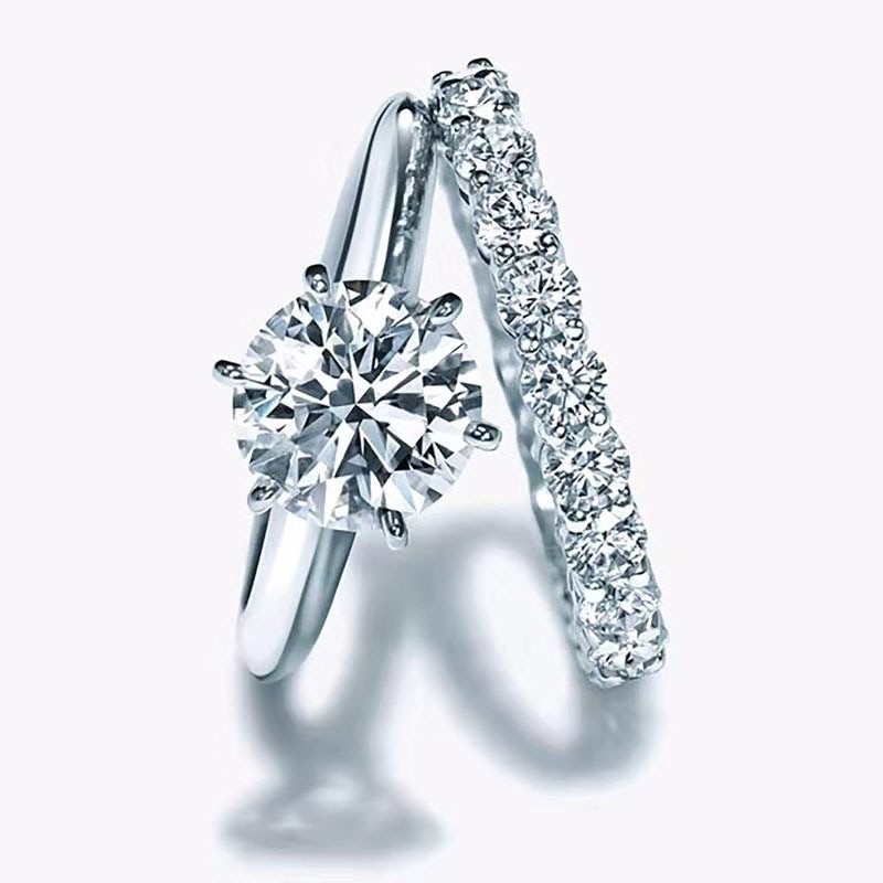 Original Six Prong Set Solitaire Diamond Creative Classic Silver Plated Engagement Ring Sophisticated Luxury Women's Jewelr