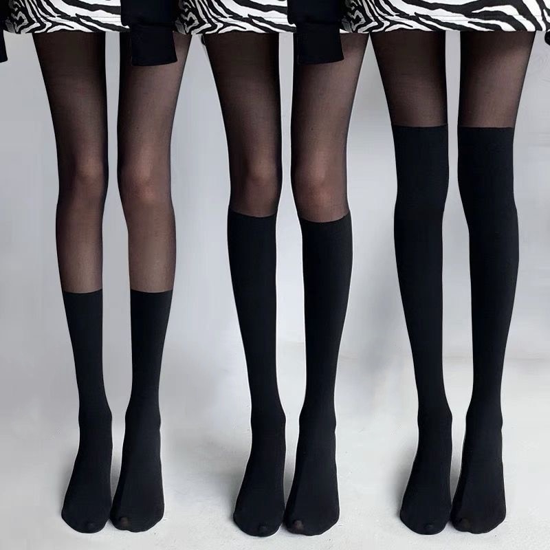 Sexy Women Tights Pantyhose Patchwork Sheer Black Thigh High Stockings Tights Women Female Hosidery Over Knee Stripe Pantyhose