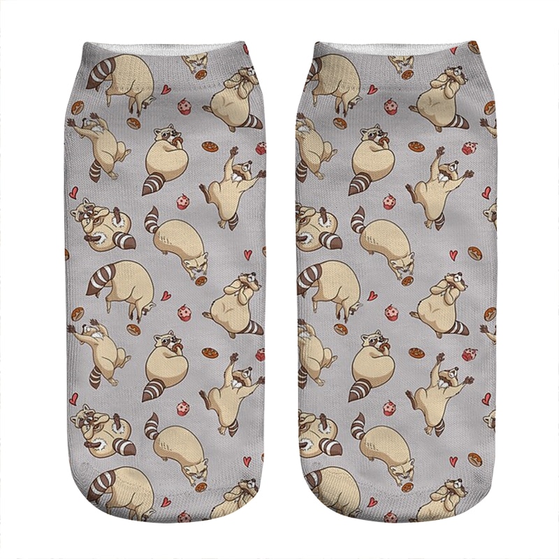 Women's socks kawaii Funny Raccoons Love Printed Socks Woman harajuku Happy Funny Novelty cute girl gift Socks for women