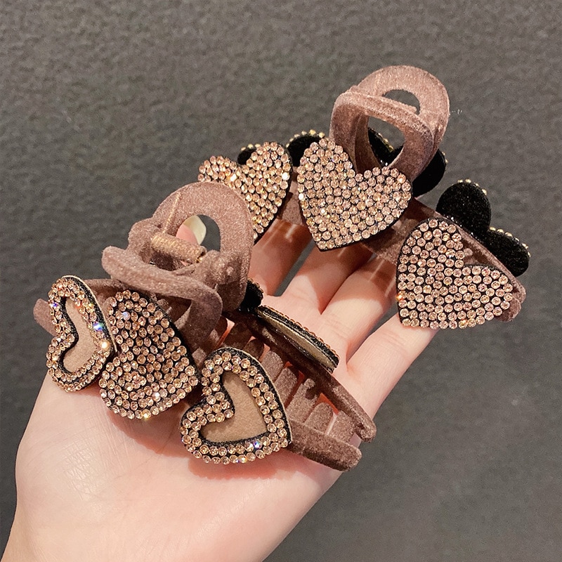 Women Valentine's Day Vintage Rhinestones Flower Heart Velvet Hair Claws Lady Elegant Hairpin Clips Fashion Hair Accessorie