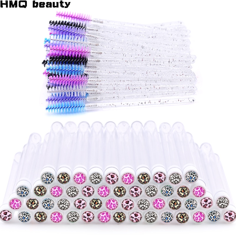 NEW Leopard style Reusable Eyebrow Brush Tube Eyelash Extension Applicator Disposable Mascara Wand Diamond Eyelash Brush Tube