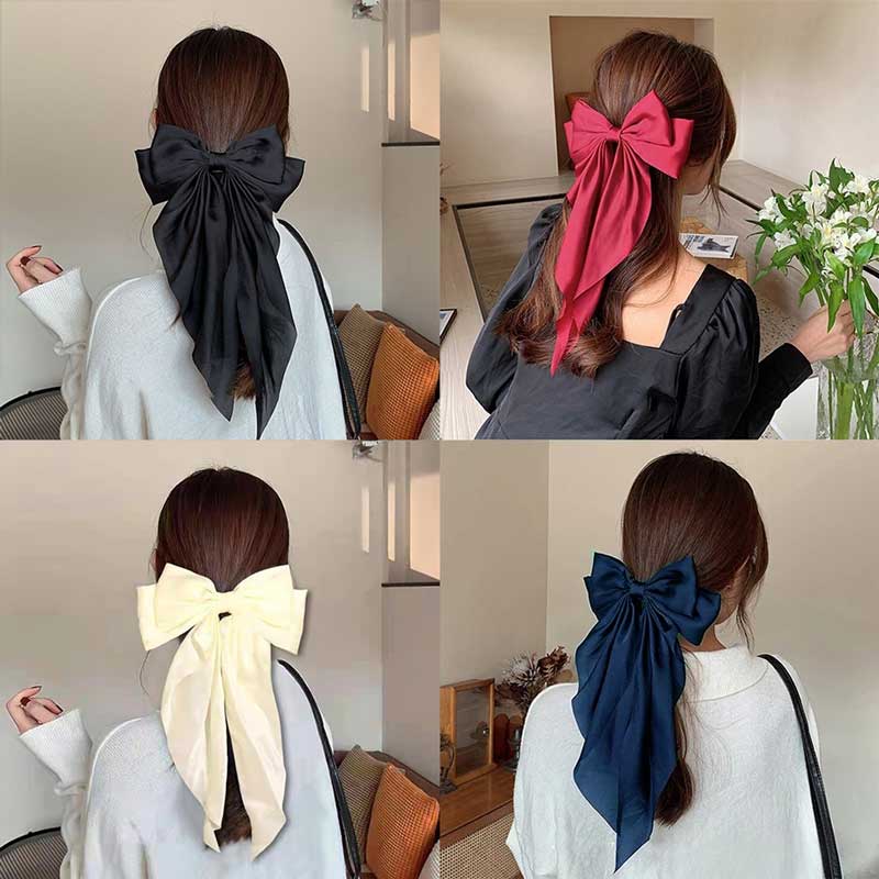 Women Large Bowknot Hairpin Summer Chiffon Ribbon Barrettes Women Solid Color Ponytail Clip Hair Accessories Fashion Hairpin New