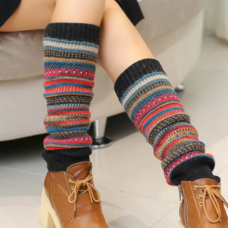 Retro Newly Wool Women Winter Warm Leg Warmers Wool Knitting High Knee Socks Boot Cuffs Fashion Women Gift Gaiters