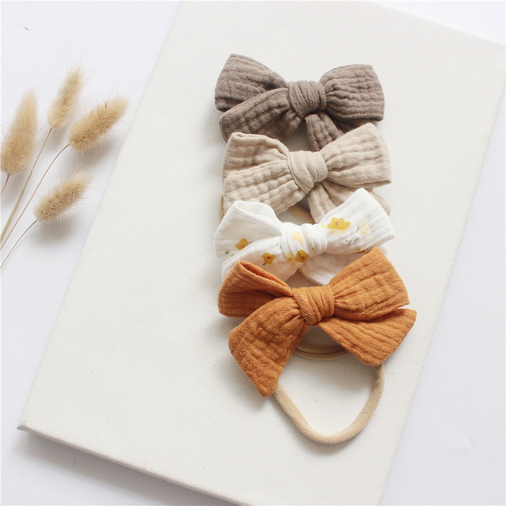 4Pcs/Set Cotton Fabric Baby Girl Bow Headband Elastic Nylon Band forChildren Infant Hair Accessory