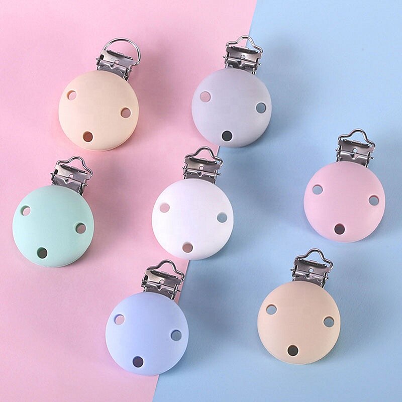 5pcs/Set Round Silicone Pacifier Clip Baby Pacifier Clips BPA Free Food Grade Silicone DIY Teether Chain Accessories Baby Toys